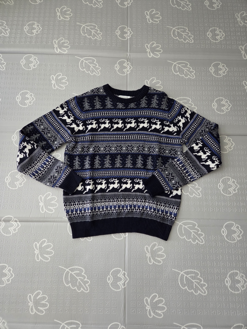 Aspen Mens Fair Isle Sweater Crew Neck Navy Reindeer Size Medium